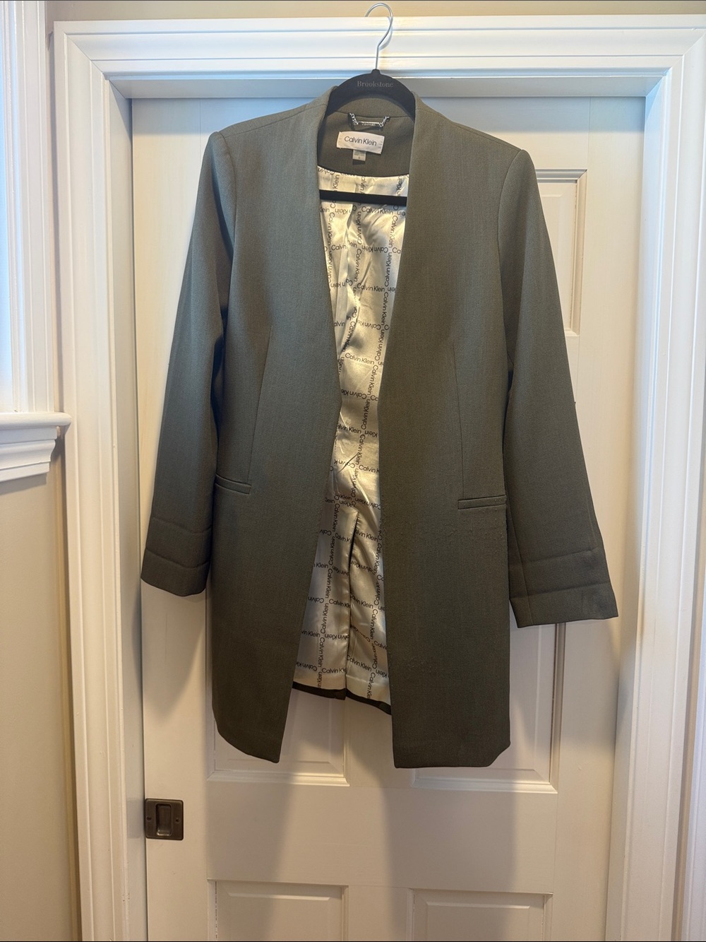Calvin Klein Olive Open-Front Longline Blazer size 10